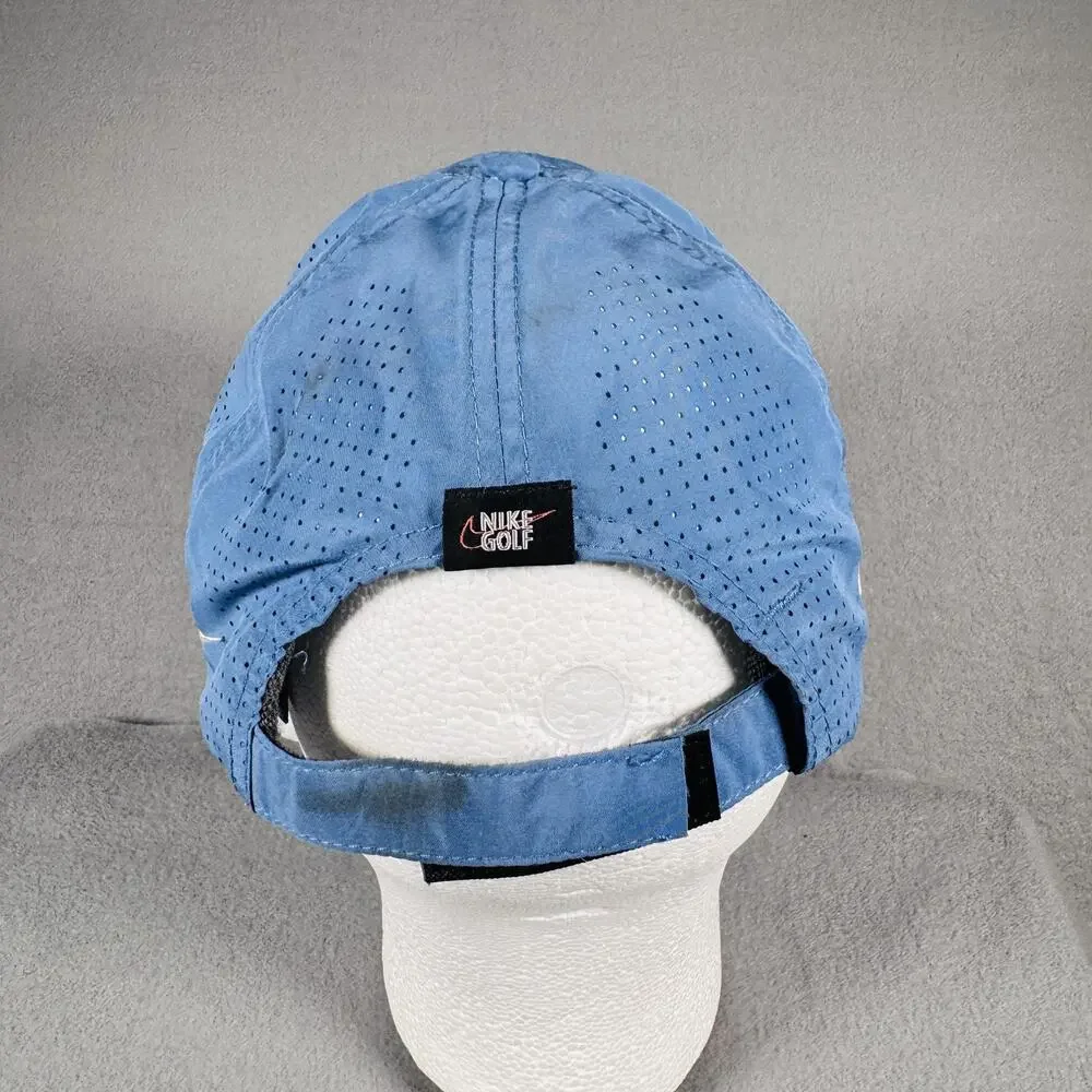 Nike Golf Hat Cap Strap Back One Size Blue Perforated Swoosh SQ ONE‎ Mens